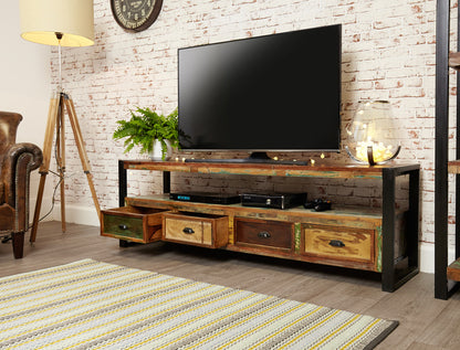 Open Widescreen Television Cabinet :  open widescreen television TV cabinet. Made from reclaimed wood salvaged from old buildings in southern India. Part of the   collection, colourful furniture for stylish living.
