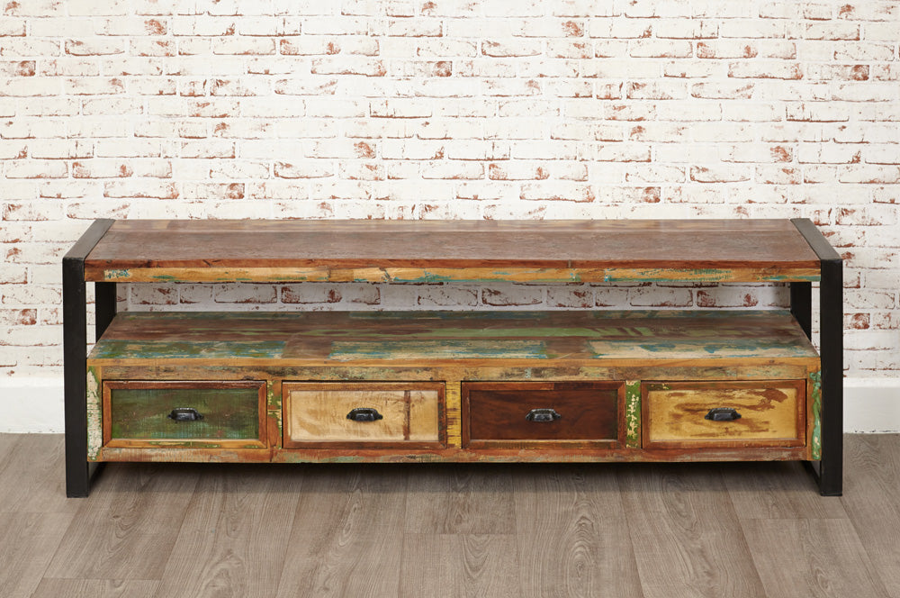 Open Widescreen Television Cabinet :  open widescreen television TV cabinet. Made from reclaimed wood salvaged from old buildings in southern India. Part of the   collection, colourful furniture for stylish living.