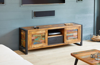 Widescreen Television Cabinet :  widescreen television cabinet. Made from reclaimed wood salvaged from old buildings in southern India. Part of the   range, colourful furniture for stylish living.
