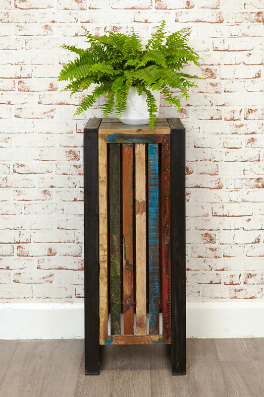 Tall Plant Stand/Lamp Table :  tall Plant stand/Lamp table. Made from reclaimed wood salvaged from old buildings in southern India. Part of the   collection, colourful furniture for stylish living.