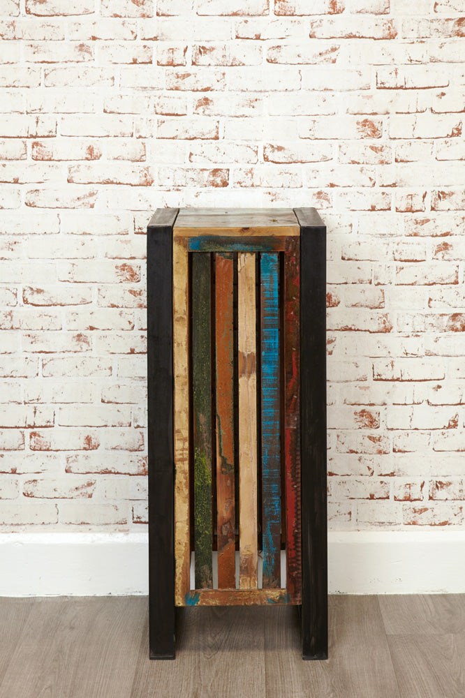 Tall Plant Stand/Lamp Table :  tall Plant stand/Lamp table. Made from reclaimed wood salvaged from old buildings in southern India. Part of the   collection, colourful furniture for stylish living.