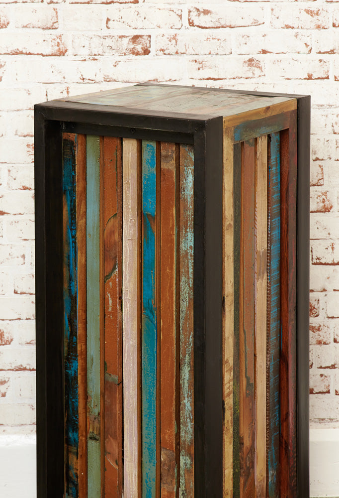 Tall Plant Stand/Lamp Table :  tall Plant stand/Lamp table. Made from reclaimed wood salvaged from old buildings in southern India. Part of the   collection, colourful furniture for stylish living.