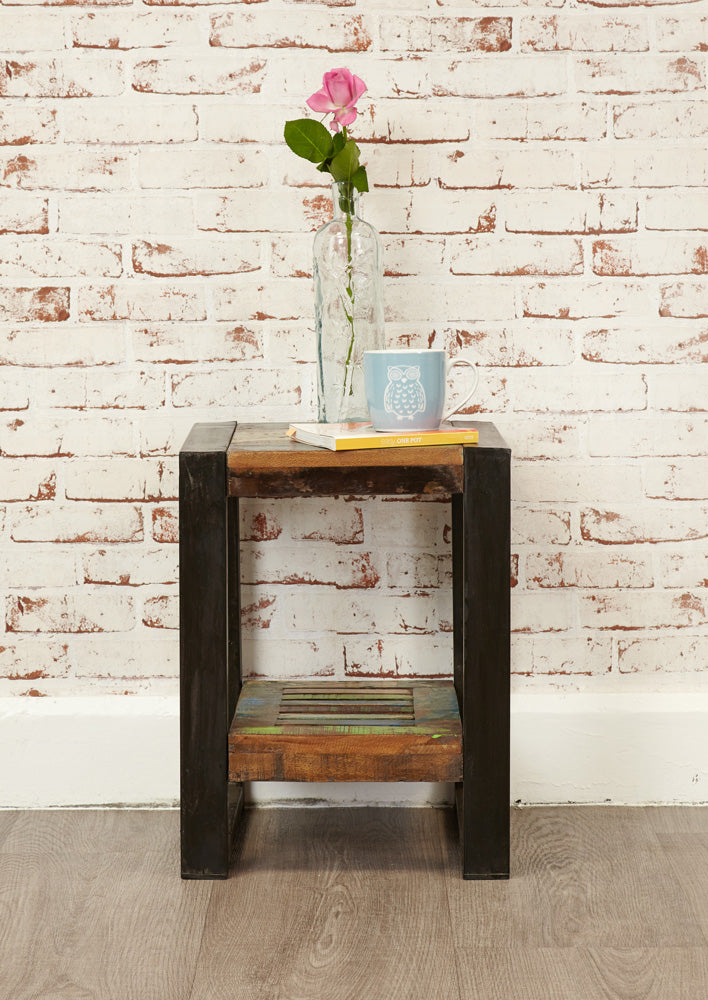 Low Plant Stand / Lamp table :  low plant stand/lamp table. Made from reclaimed wood salvaged from old buildings in southern India. Part of the   collection, colourful furniture for stylish living.