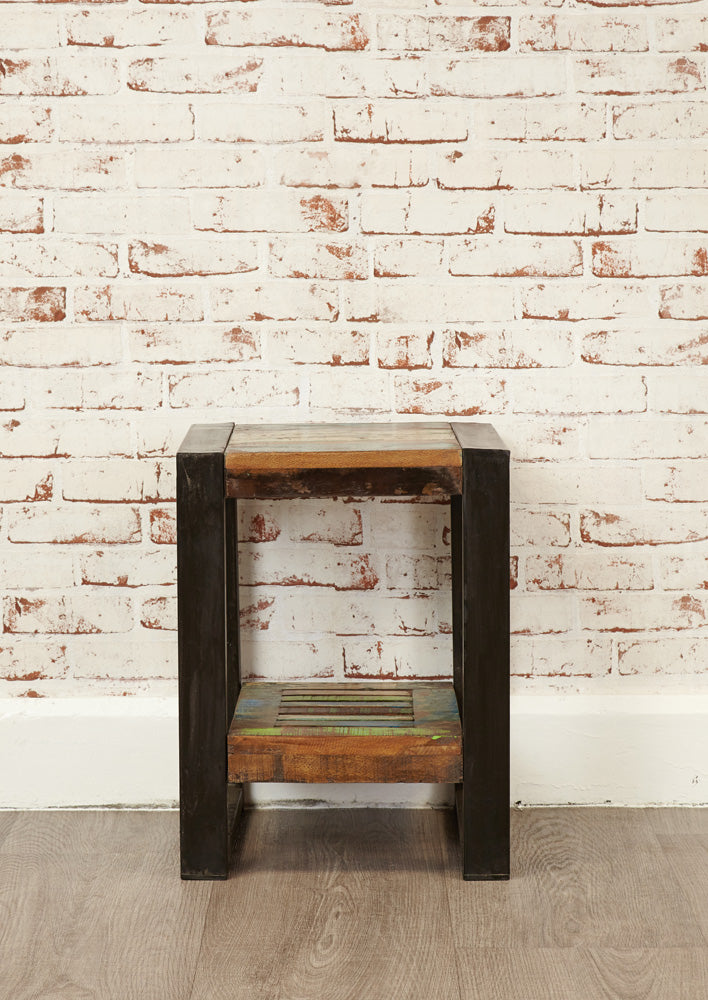 Low Plant Stand / Lamp table :  low plant stand/lamp table. Made from reclaimed wood salvaged from old buildings in southern India. Part of the   collection, colourful furniture for stylish living.