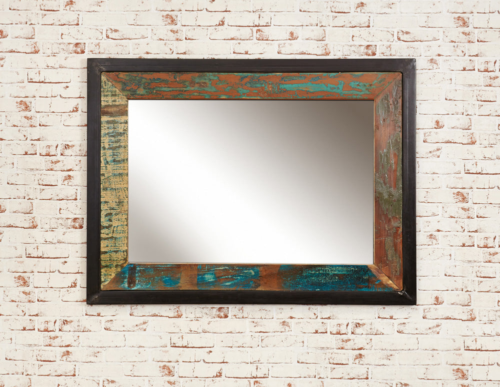Mirror  large (Hangs landscape or portrait) :  mirror large. hangs landscape or portrait Made from reclaimed wood salvaged from old buildings in southern India. Part of the   range, colourful furniture for stylish living.