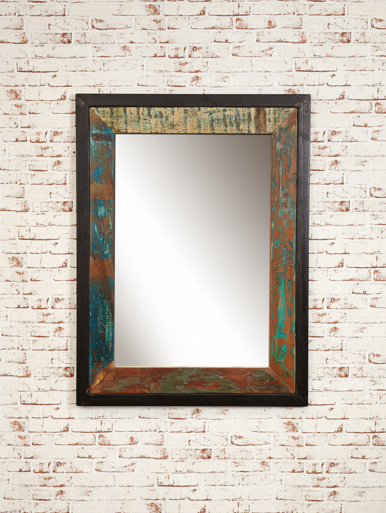 Mirror  large (Hangs landscape or portrait) :  mirror large. hangs landscape or portrait Made from reclaimed wood salvaged from old buildings in southern India. Part of the   range, colourful furniture for stylish living.