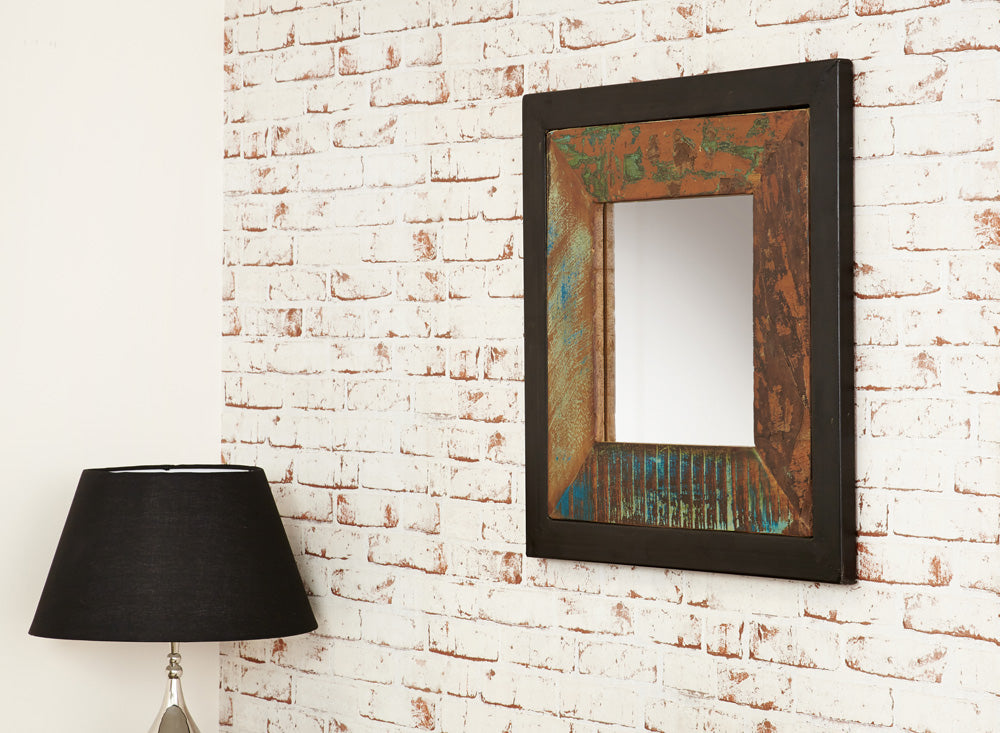 Mirror  small (Hangs landscape or portrait) : small  mirror. hangs landscape or portrait Made from reclaimed wood salvaged from old buildings in southern India. Part of the   range, colourful furniture for stylish living.