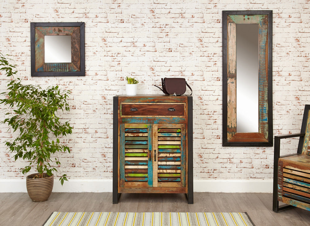 Mirror  small (Hangs landscape or portrait) : small  mirror. hangs landscape or portrait Made from reclaimed wood salvaged from old buildings in southern India. Part of the   range, colourful furniture for stylish living.