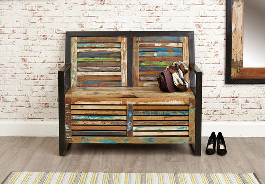Storage Monks Bench (with shoe storage) :  storage monks bench. Made from reclaimed wood salvaged from old buildings in southern India. Part of the   collection, colourful furniture for stylish living.