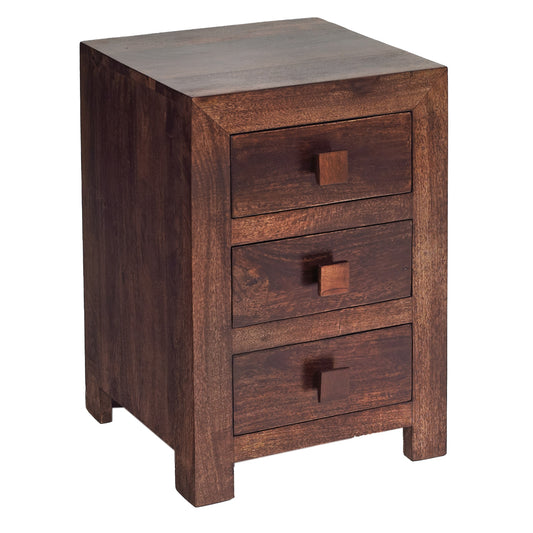 DARK MANGO 3 DRAWER BEDSIDE 