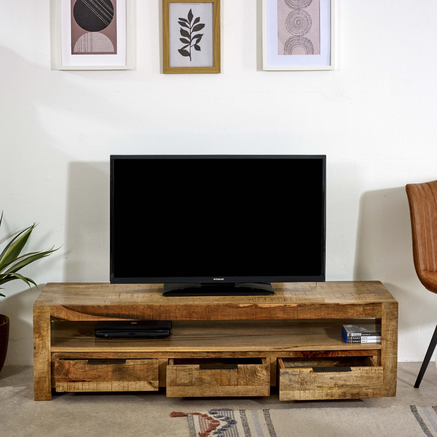 Solid Wood Large Tvc With 3 Drawers