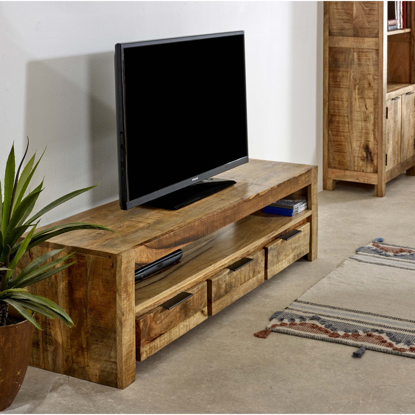 Solid Wood Large Tvc With 3 Drawers