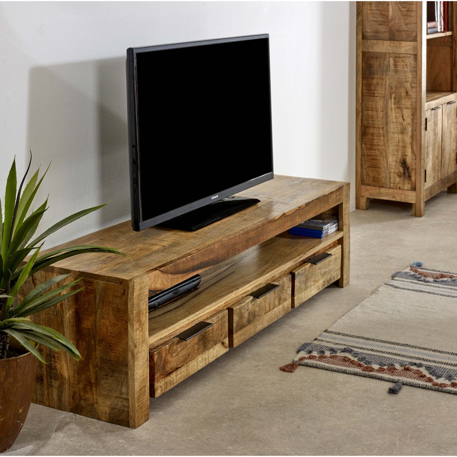 Solid Wood Large Tvc With 3 Drawers