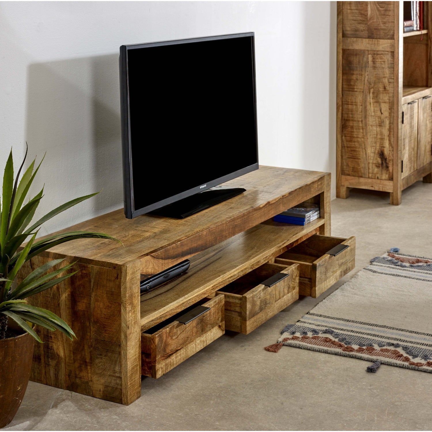 Solid Wood Large Tvc With 3 Drawers