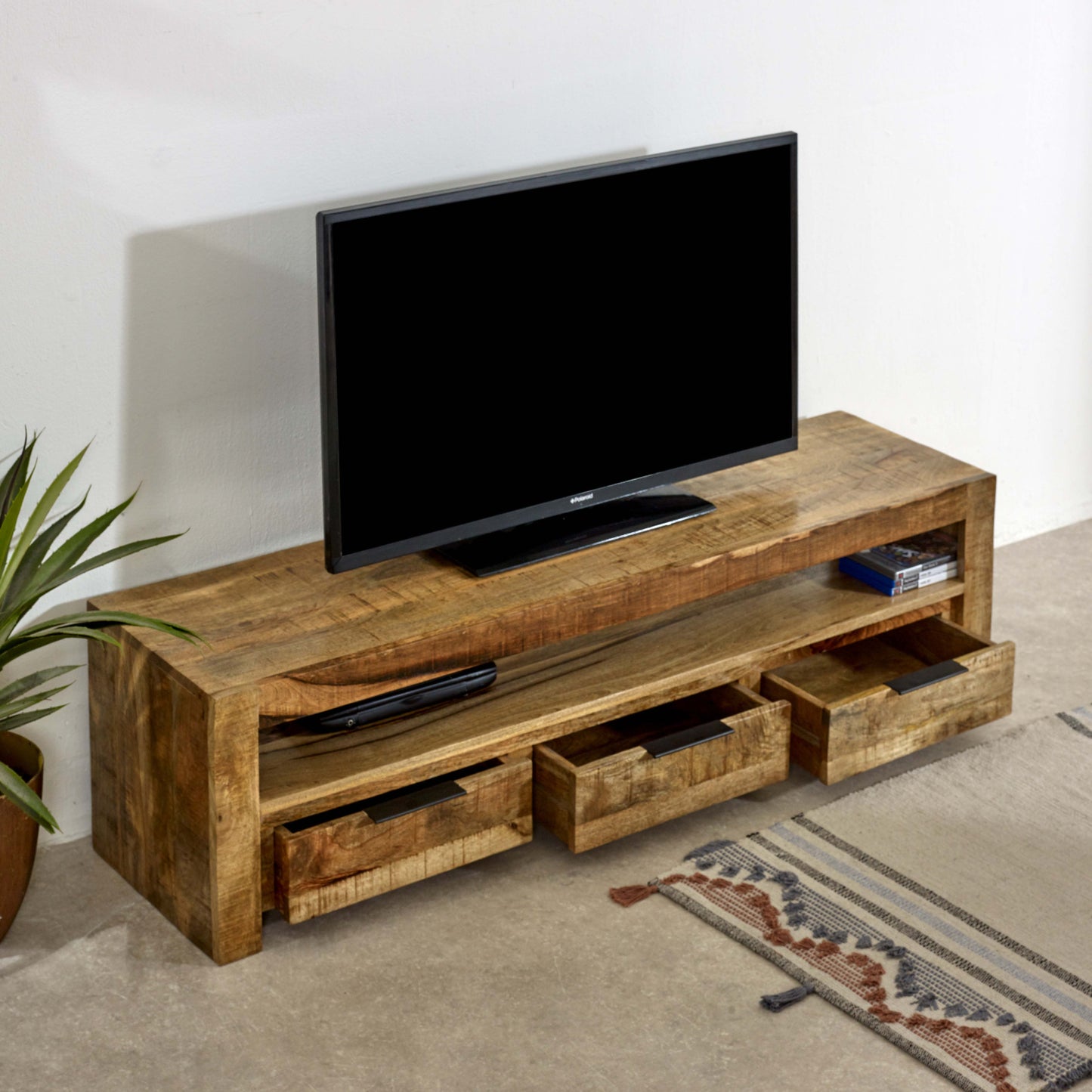 Solid Wood Large Tvc With 3 Drawers