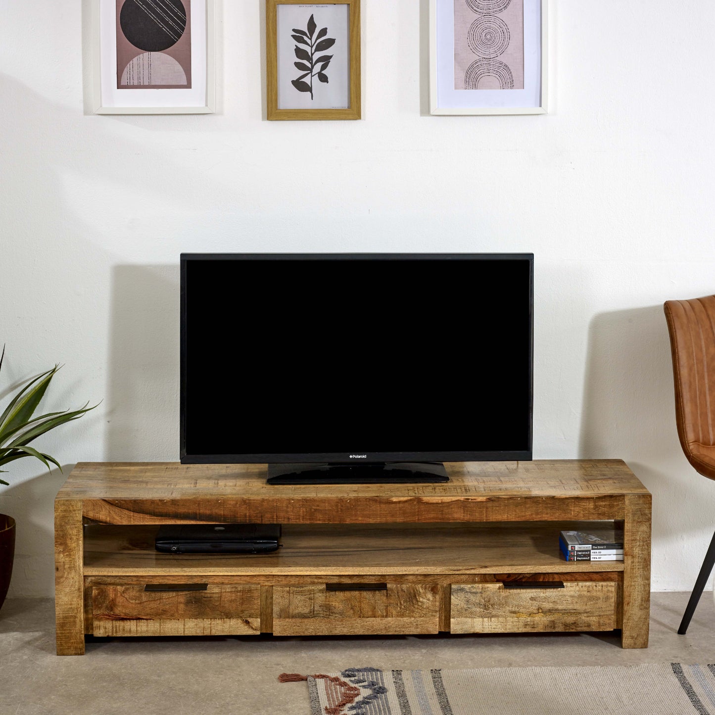 Solid Wood Large Tvc With 3 Drawers