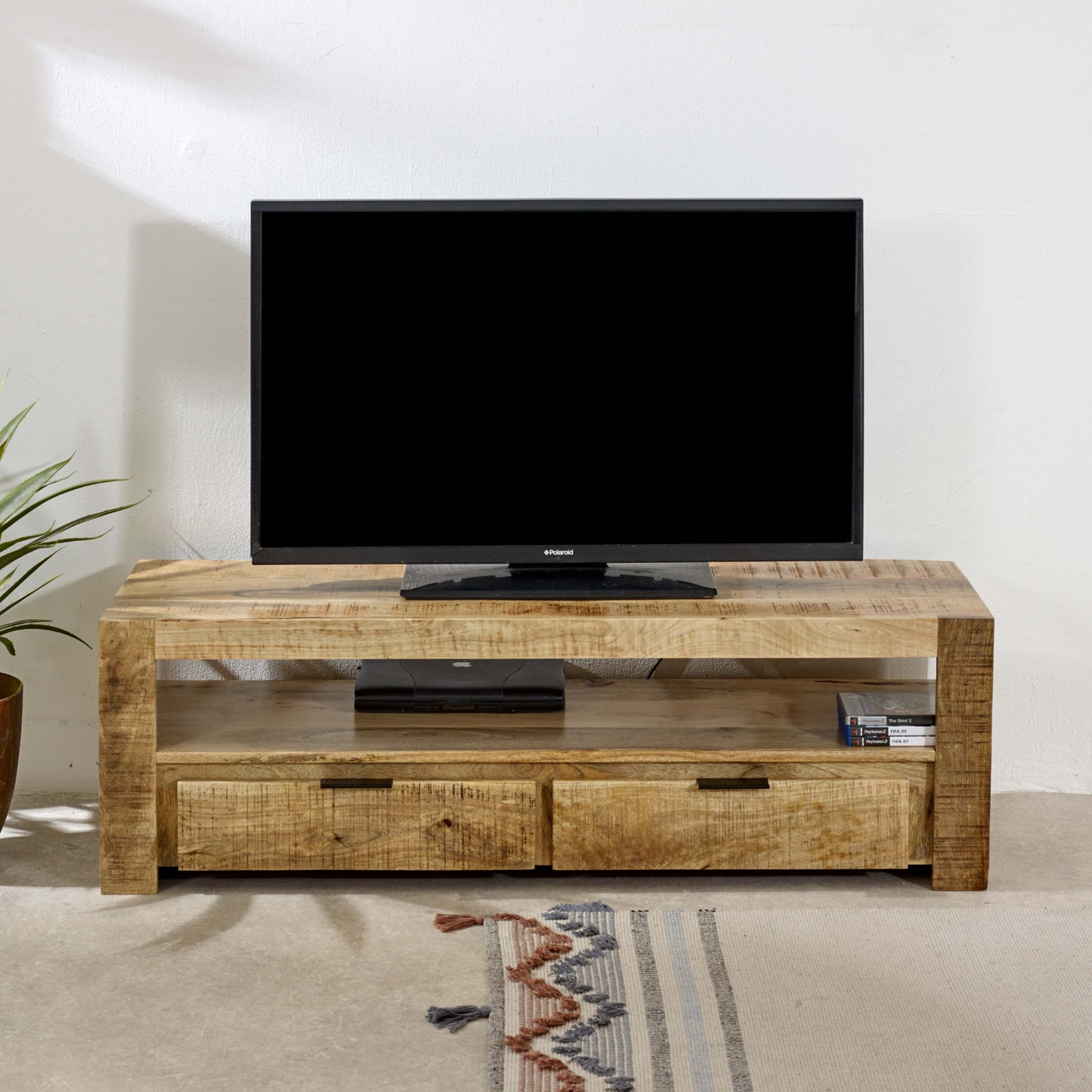 Solid Wood Tv Stand With 2 Drawers