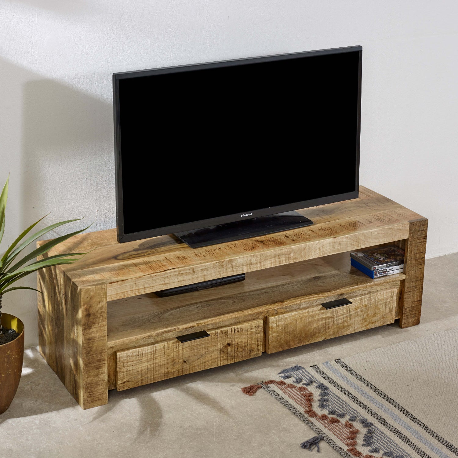 Solid Wood Tv Stand With 2 Drawers