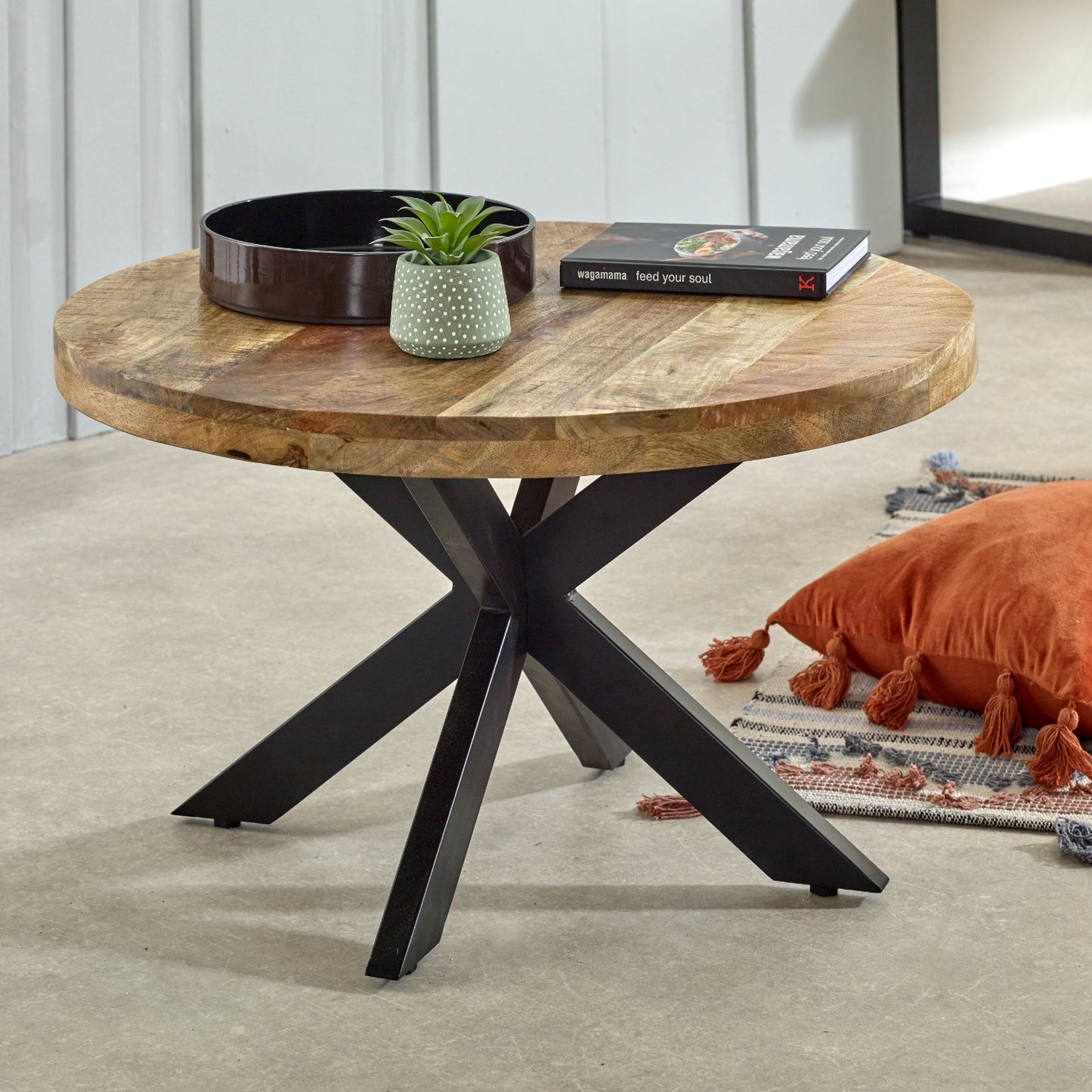 Solid Wood Coffee Table With Metal Spider Legs