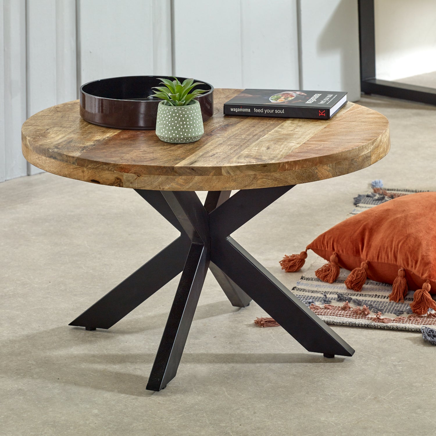 Solid Wood Coffee Table With Metal Spider Legs