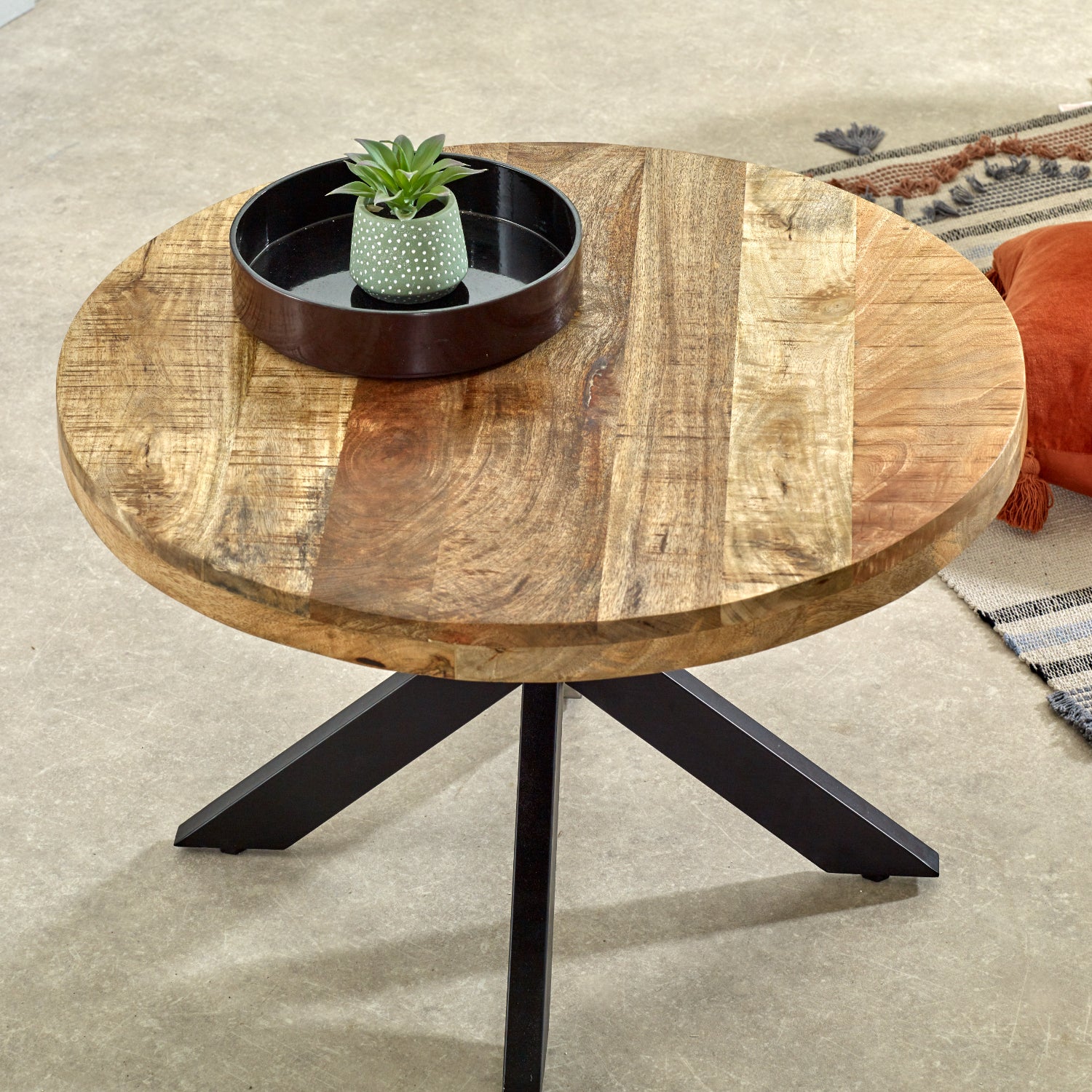 Solid Wood Coffee Table With Metal Spider Legs