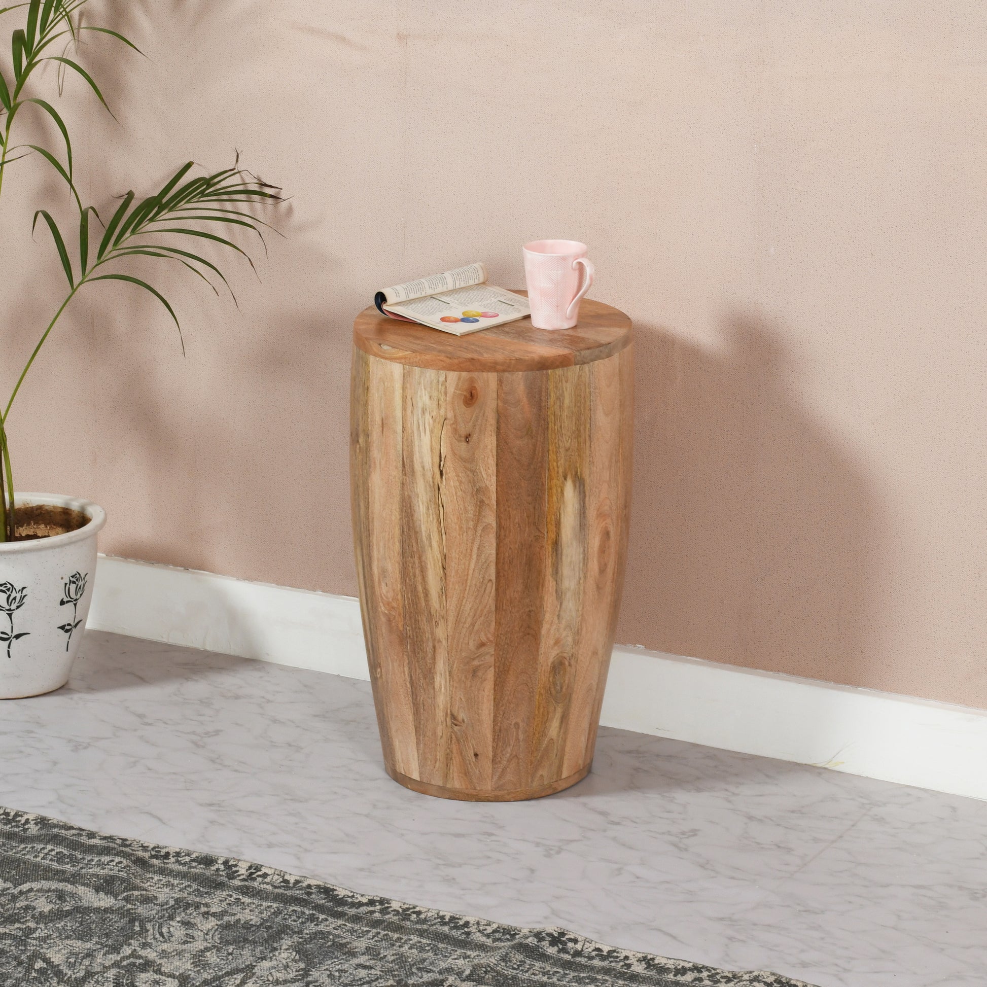 Solid Wood Drum Side Table