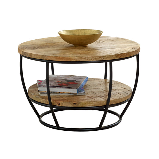 Solid Wood & Metal Coffee Table With Shelf