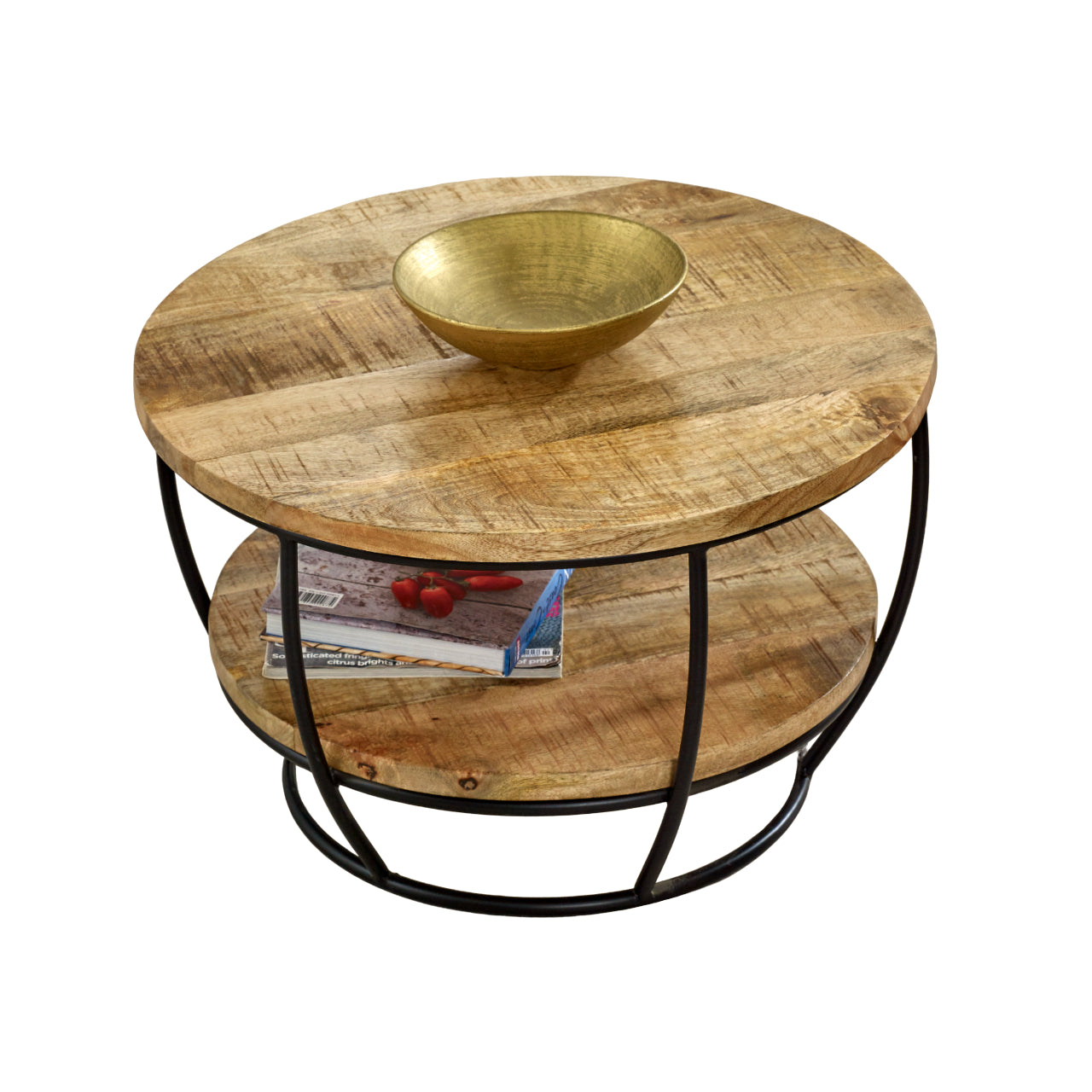 Solid Wood & Metal Coffee Table With Shelf