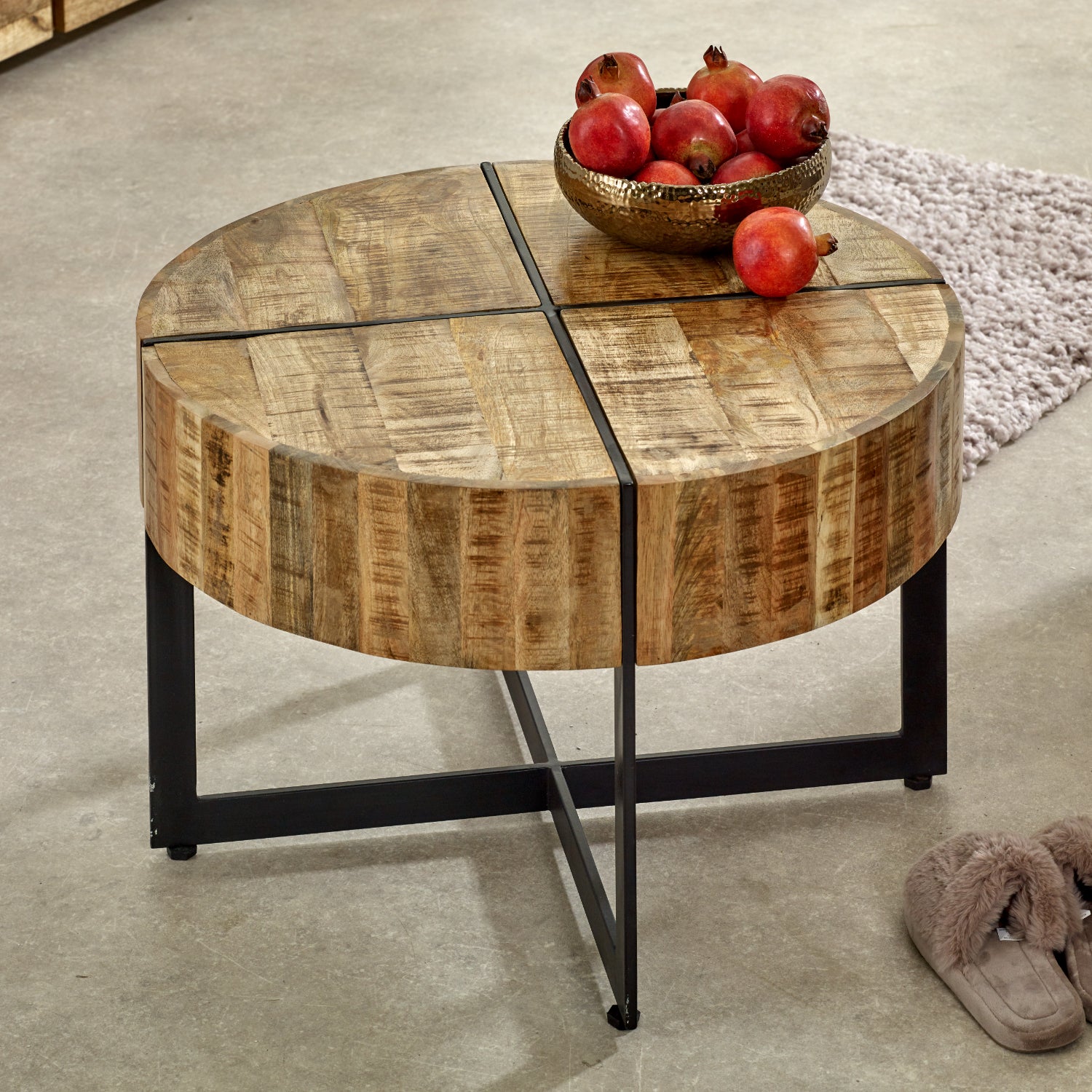 Solid Wood Coffee Table With Metal Legs