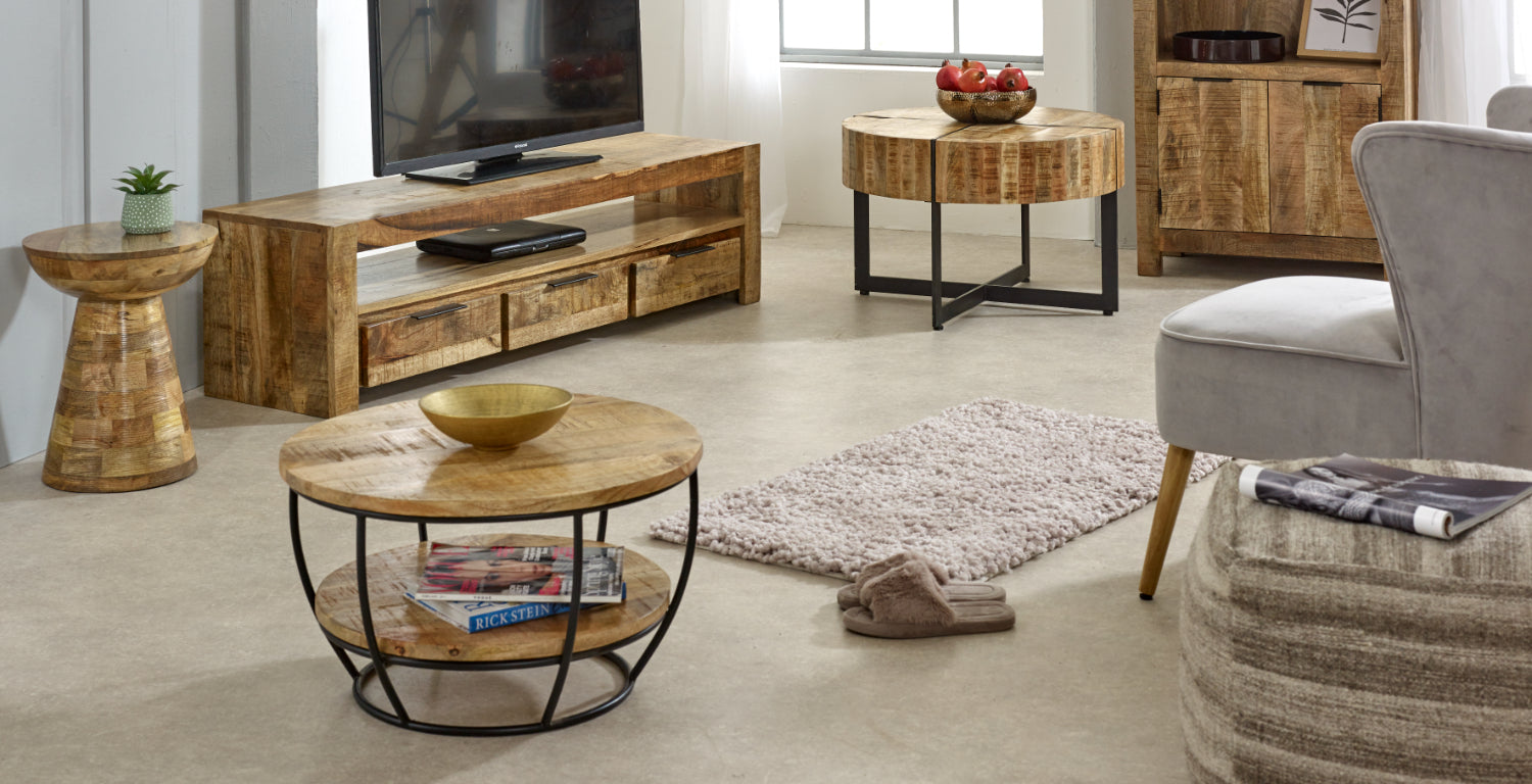 Solid Wood Coffee Table With Metal Legs