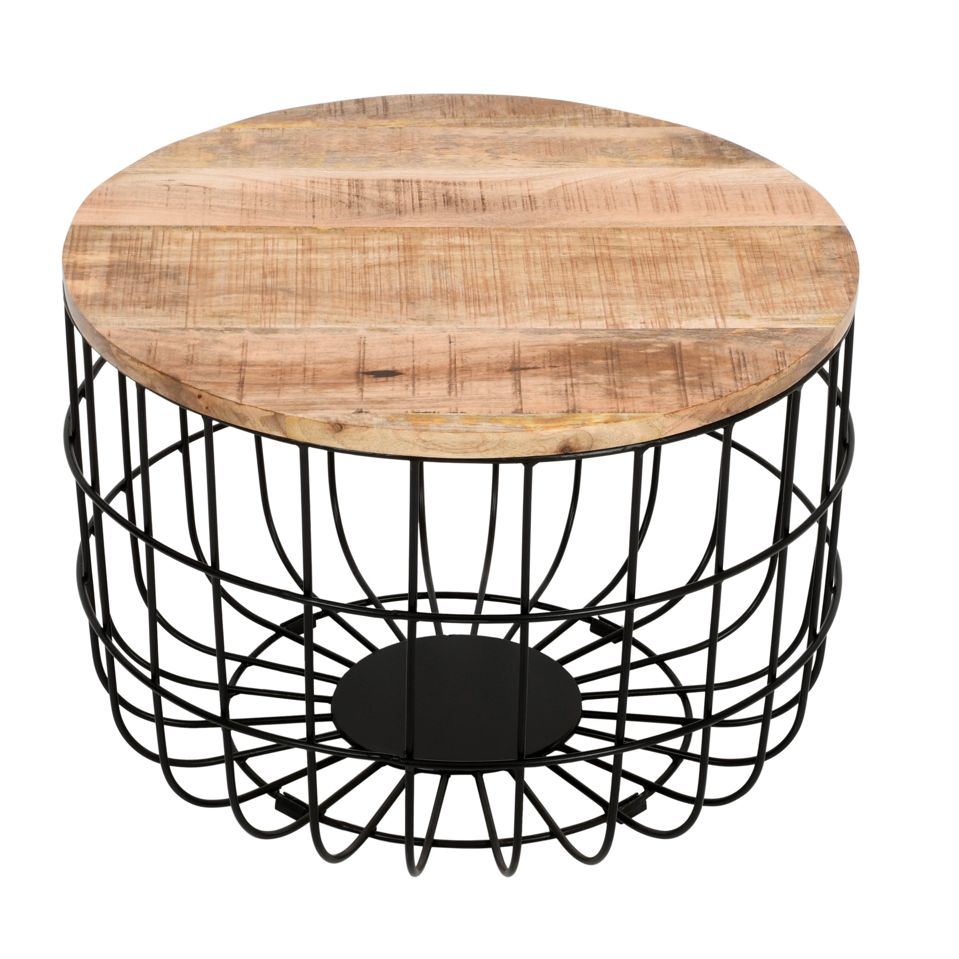 Solid Wood & Metal Wire Coffee Table