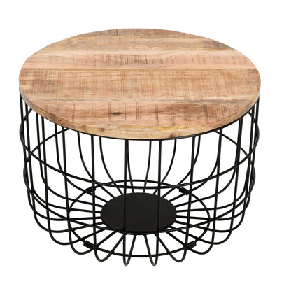 Solid Wood & Metal Wire Coffee Table
