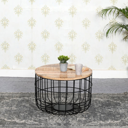 Solid Wood & Metal Wire Coffee Table