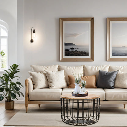 Solid Wood & Metal Wire Coffee Table