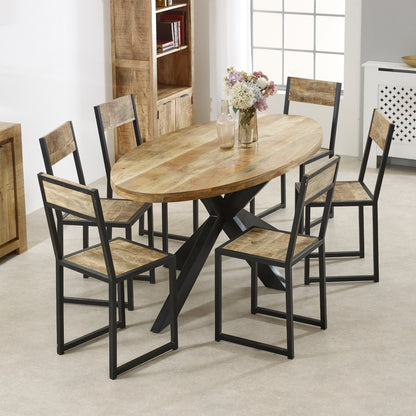 Solid Wood & Metal Oval Dining Table 6-8 Seater