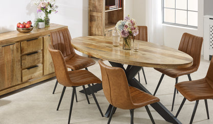 Solid Wood & Metal Oval Dining Table 6-8 Seater