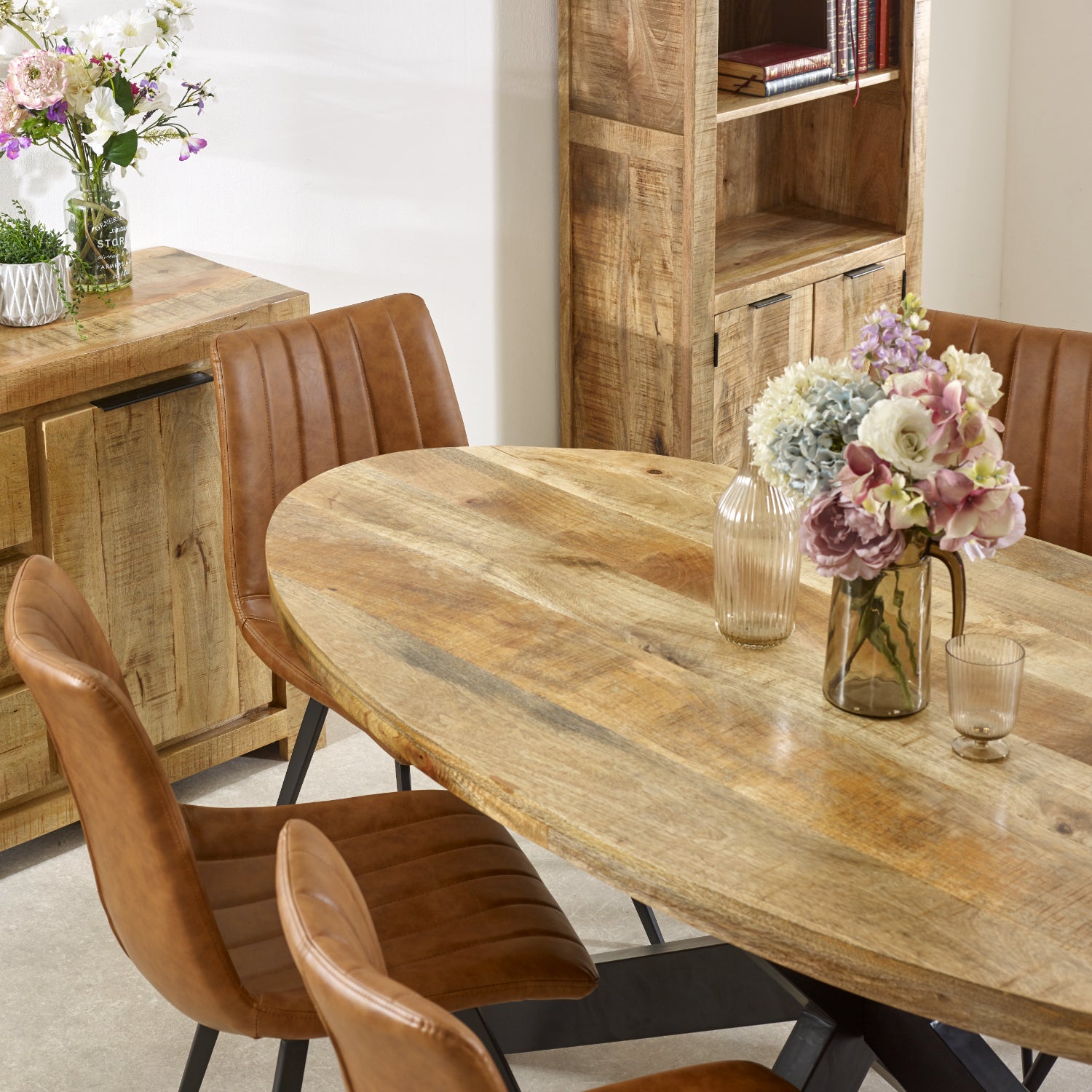 Solid Wood & Metal Oval Dining Table 6-8 Seater