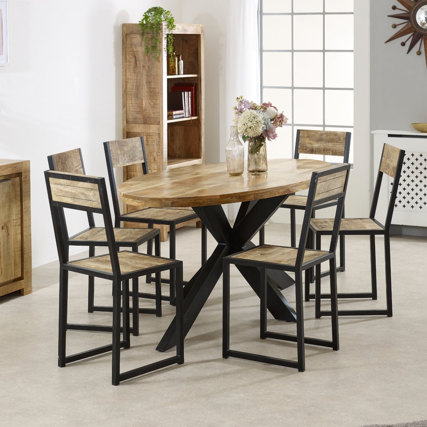 Solid Wood & Metal Oval Dining Table 6-8 Seater