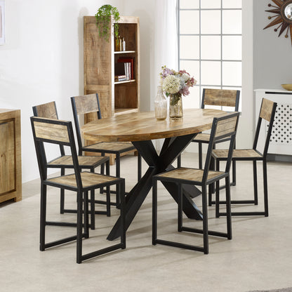 Solid Wood & Metal Oval Dining Table 6-8 Seater
