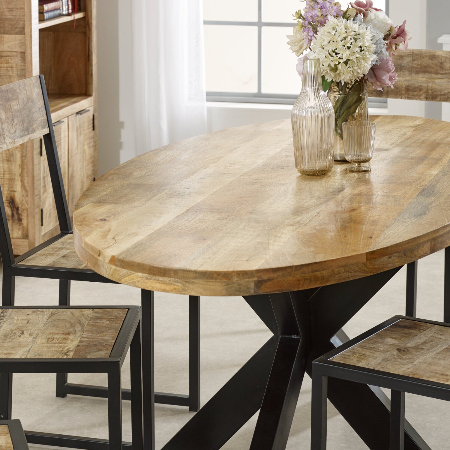 Solid Wood & Metal Oval Dining Table 6-8 Seater