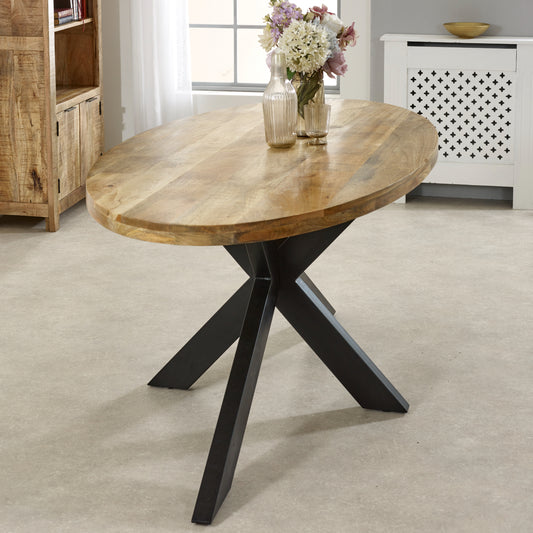 Solid Wood & Metal Oval Dining Table 6-8 Seater