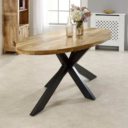 Solid Wood & Metal Oval Dining Table 6-8 Seater