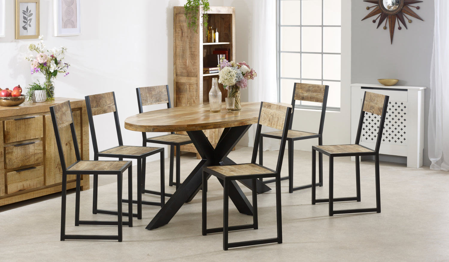 Solid Wood & Metal Oval Dining Table 6-8 Seater