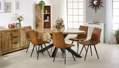 Solid Wood & Metal Oval Dining Table 6-8 Seater