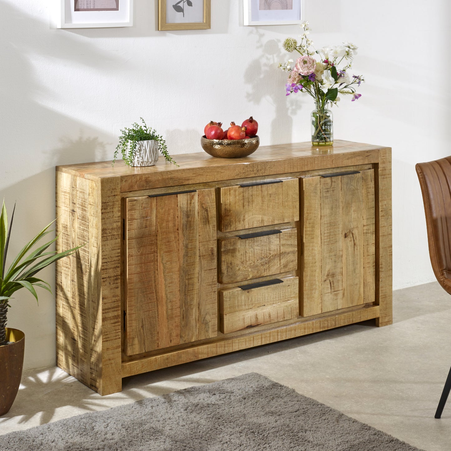 Solid Wood Large Sideboard 2 Door 3 Drawer