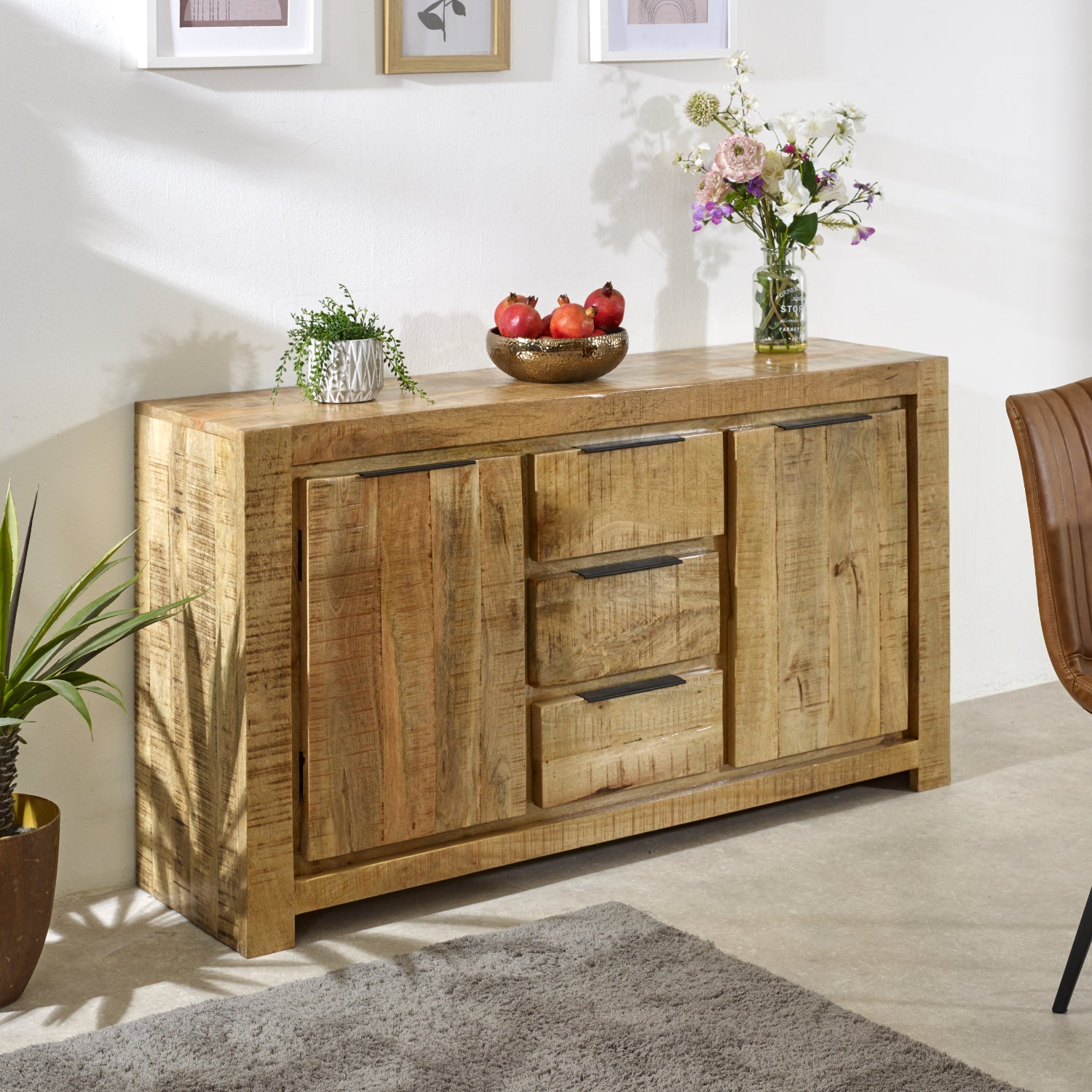 Solid Wood Large Sideboard 2 Door 3 Drawer