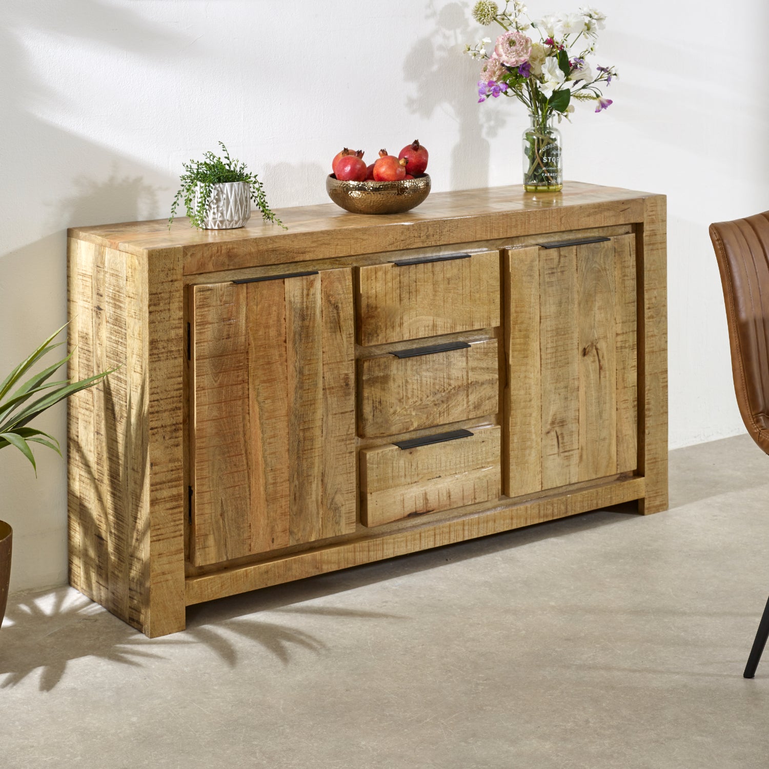 Solid Wood Large Sideboard 2 Door 3 Drawer