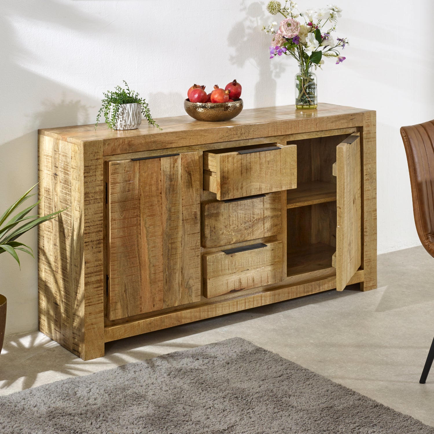 Solid Wood Large Sideboard 2 Door 3 Drawer