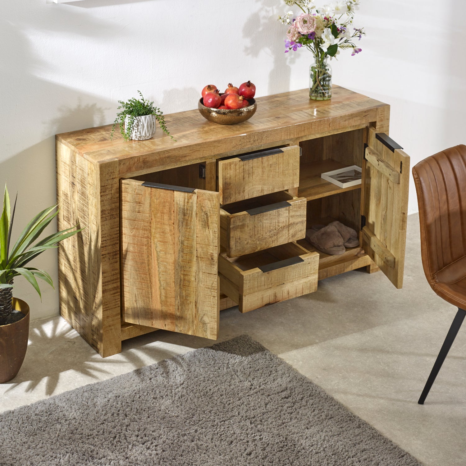 Solid Wood Large Sideboard 2 Door 3 Drawer