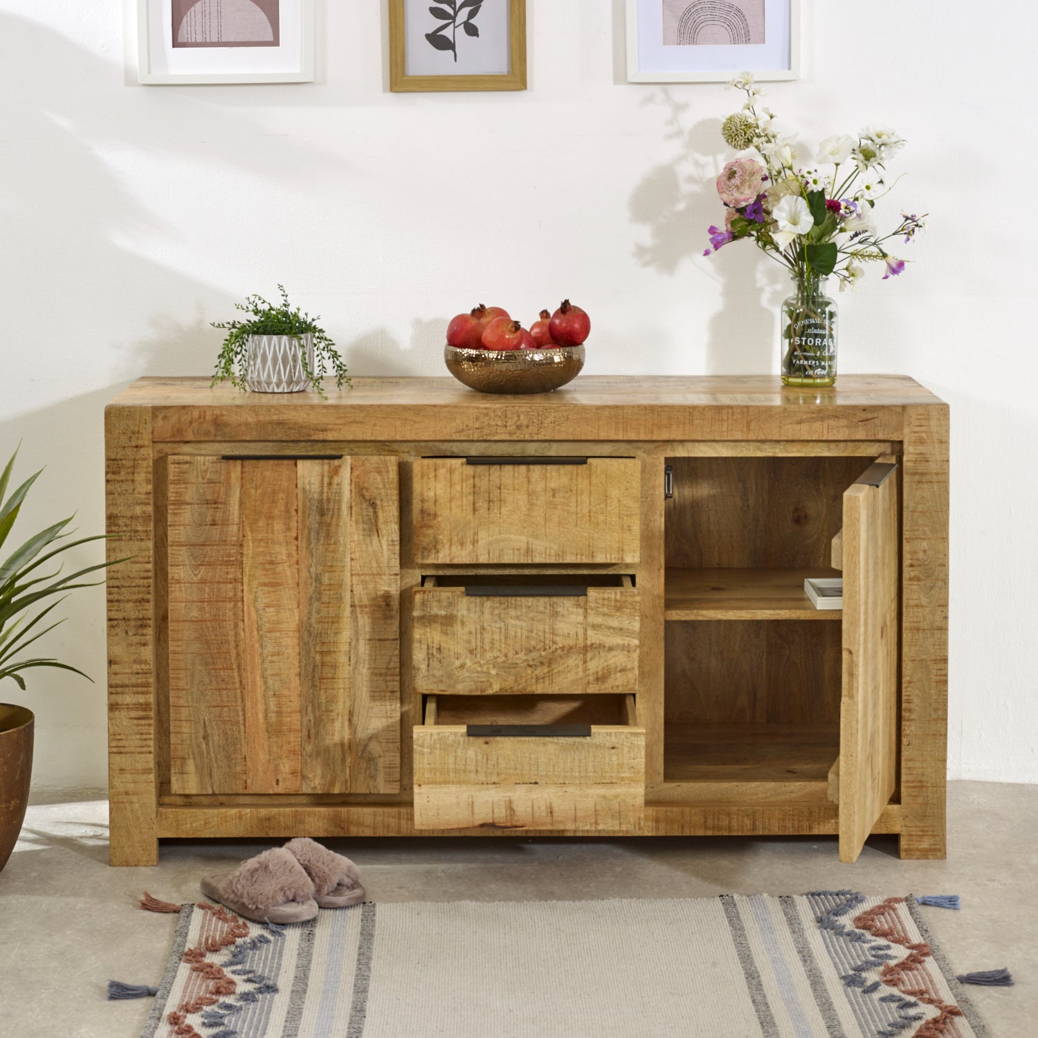 Solid Wood Large Sideboard 2 Door 3 Drawer